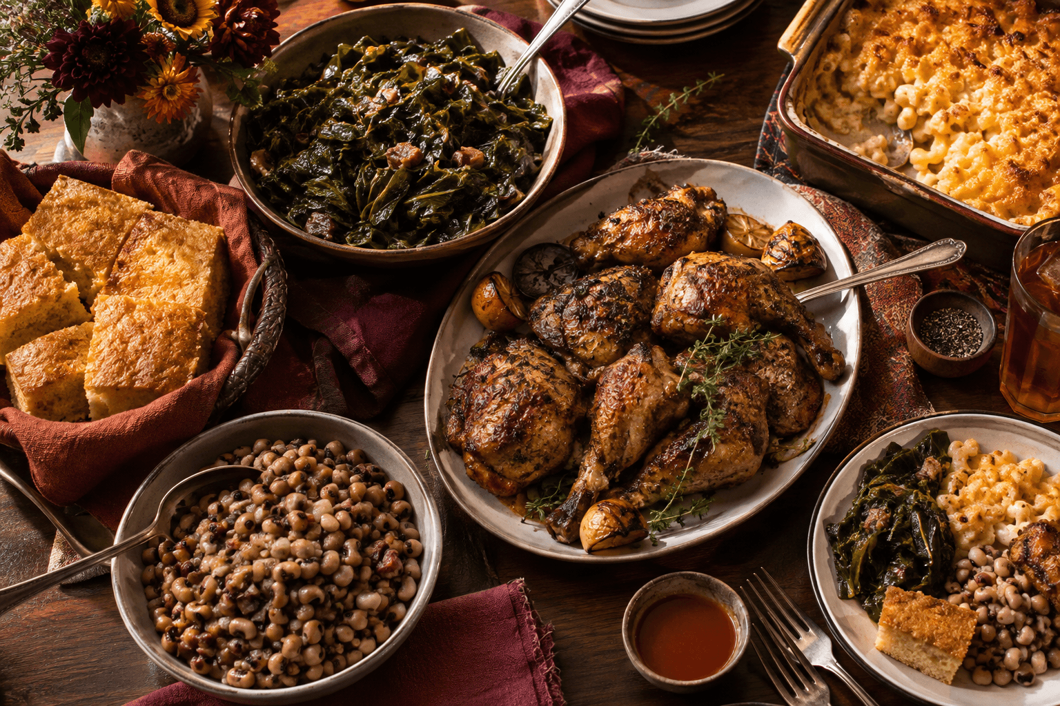 A restaurant-prepared meal served family style